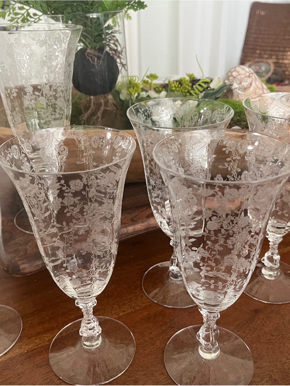 Vintage 1940s Rose Point CambridgeFooted Glasses set of 6 - Picture 4 of 4